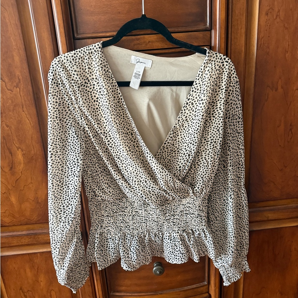 Gibson Cream and Black Leopard Print Blouse